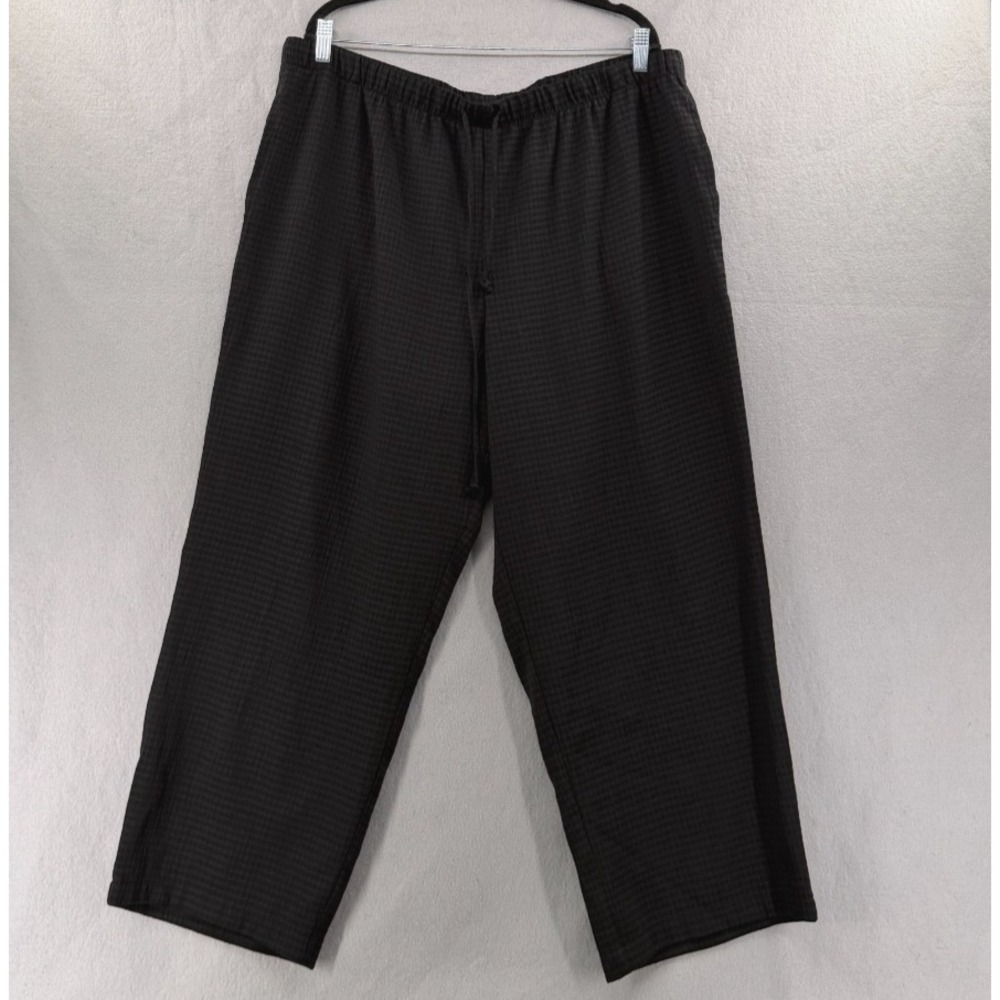 Norm Thompson Seersucker Pants Womens 2X Black Gray Gingham Lagenlook Coastal